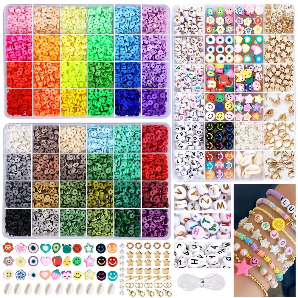 8788 4550 Pcs Clay Beads for Bracelet Making, 48 Colors Flat Round